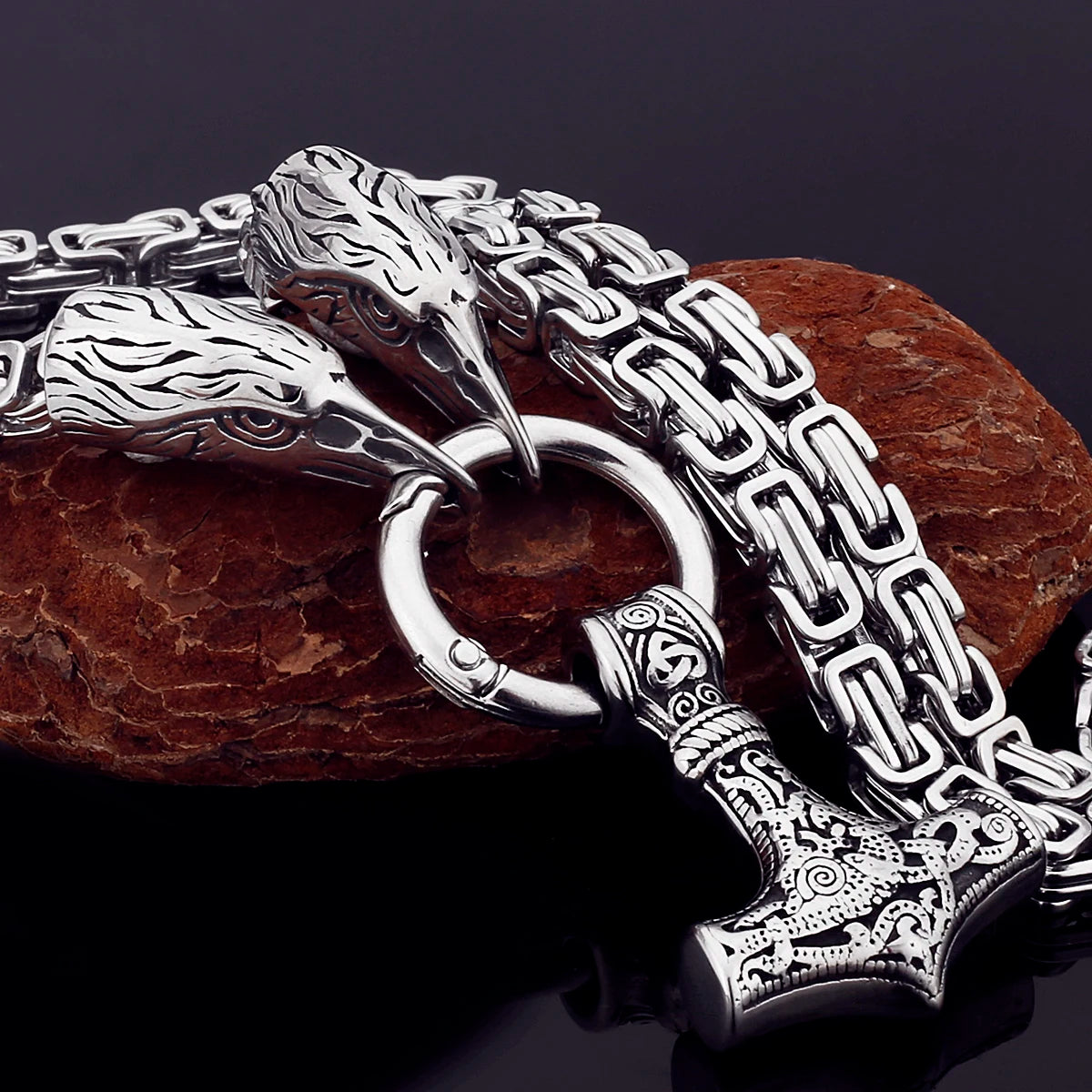 Black Mjolnir Fenrir chain gold silver