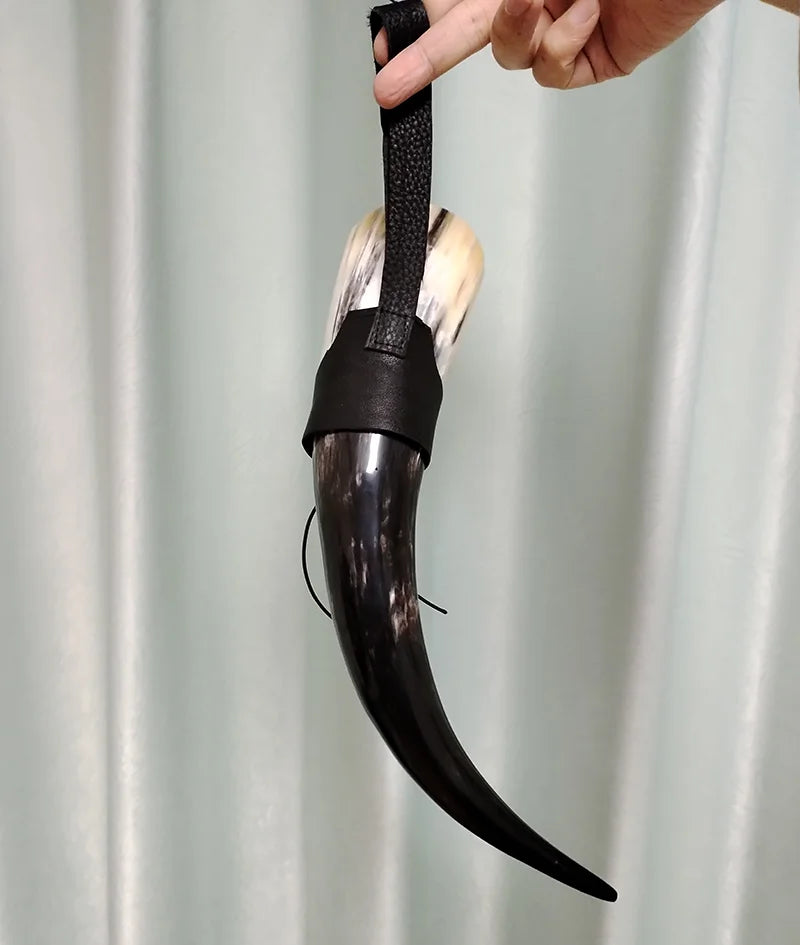 Viking Drinking Horn Mugs 380ml | Handmade Real OX Horn Cups for Ale Wine Beer Chalice Norse Tankard Vikings Style Gift for Men