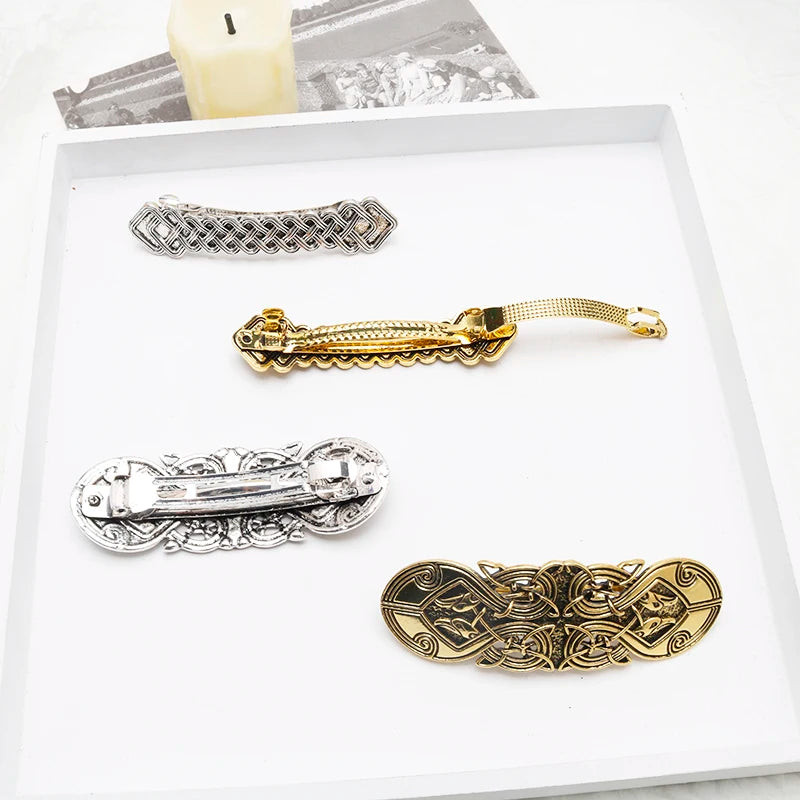 Viking Hairpin Nordic Celtics Knots Crown Vintage Metal Hair Barrettes Dragons Slide Hair Clip Women Hair Jewelry Accessorie