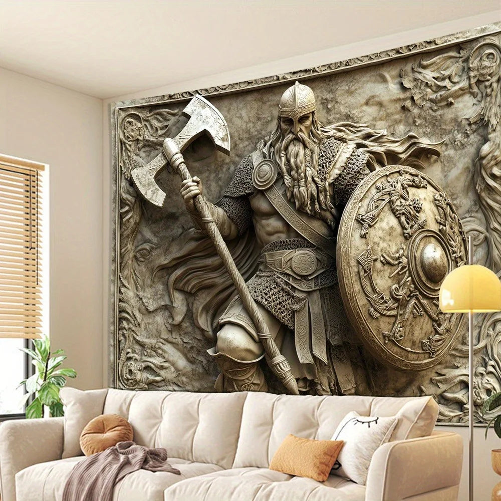 Viking Warrior 3D Embossed Tapestry Norse Myth Art Wall Hanging Living Room Bedroom Office Party Decor Unique Gift Home