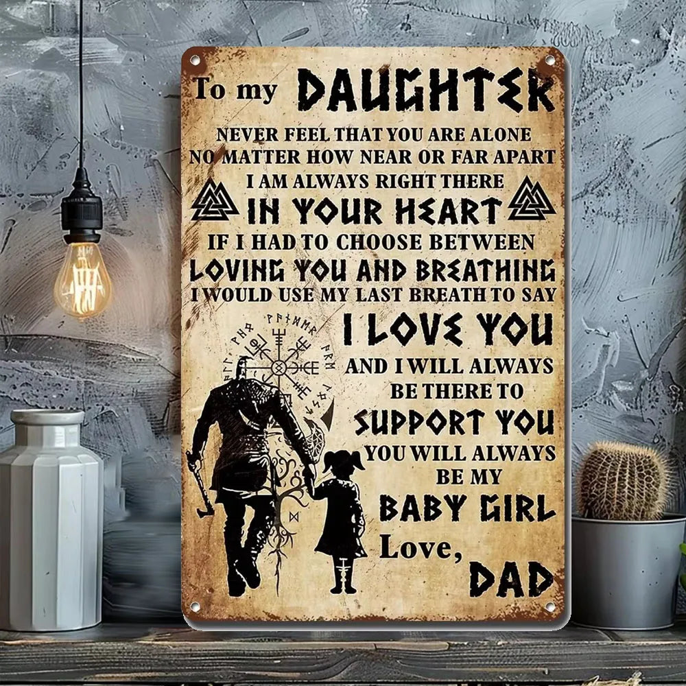 1pc  Metal Sign Vikings Give My Daughter Love Dad Dad and Daughter Garage Metal Sign