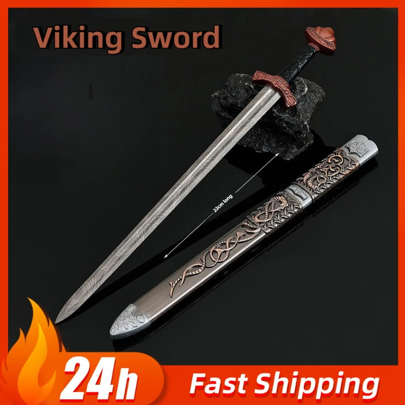 22cm/8.66in Game Peripherals Viking Sword Metal with Sheath Medieval Sword Model Toys Crafts Collectible Ornaments Gifts for Boy