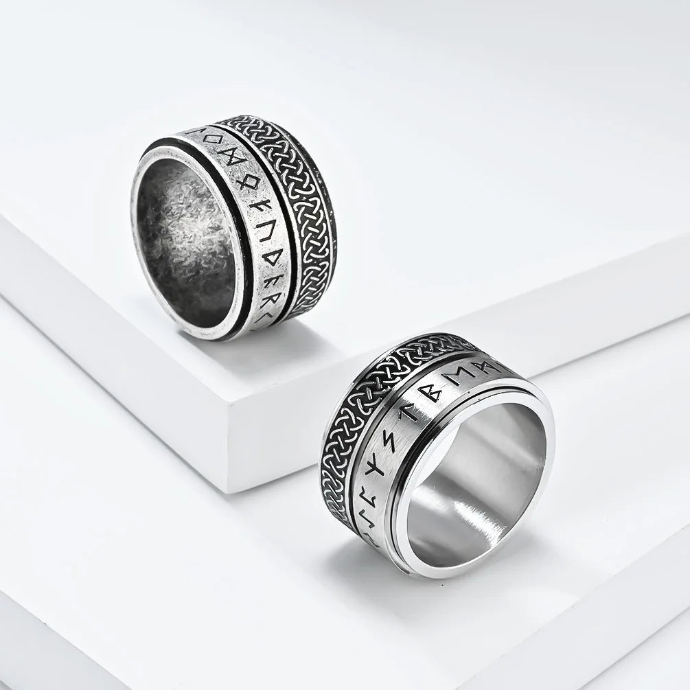Scandinavian Viking Text Celtic Knot Rotatable Stainless Steel Rotating Ring Men's Domineering Personalized Finger Ring