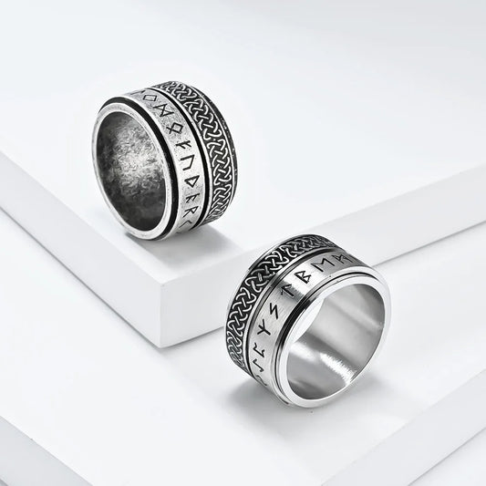 Scandinavian Viking Text Celtic Knot Rotatable Stainless Steel Rotating Ring Men's Domineering Personalized Finger Ring