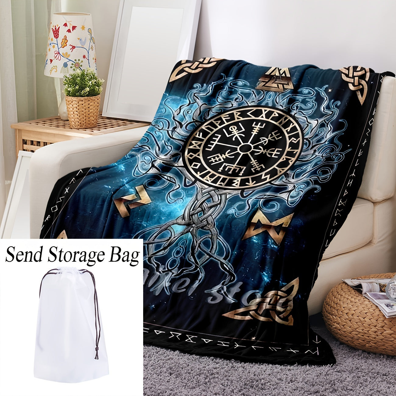 1pc Viking Pattern Soft And Comfortable Flannel Blanket School Dormitory Office Lunch Break Blanket Warm And Comfortable Gift Year-Round Bedding Sofa Bed Outdoor Camping Blanket