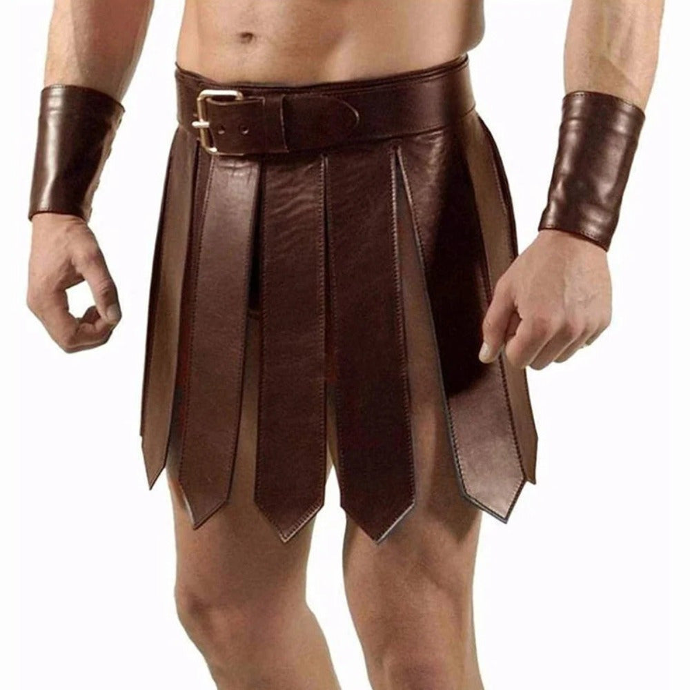 Male Roman Knight Armor Skirt Retro Medieval Viking Pirate Faux Leather Apron Belt Halloween Cosplay Prop