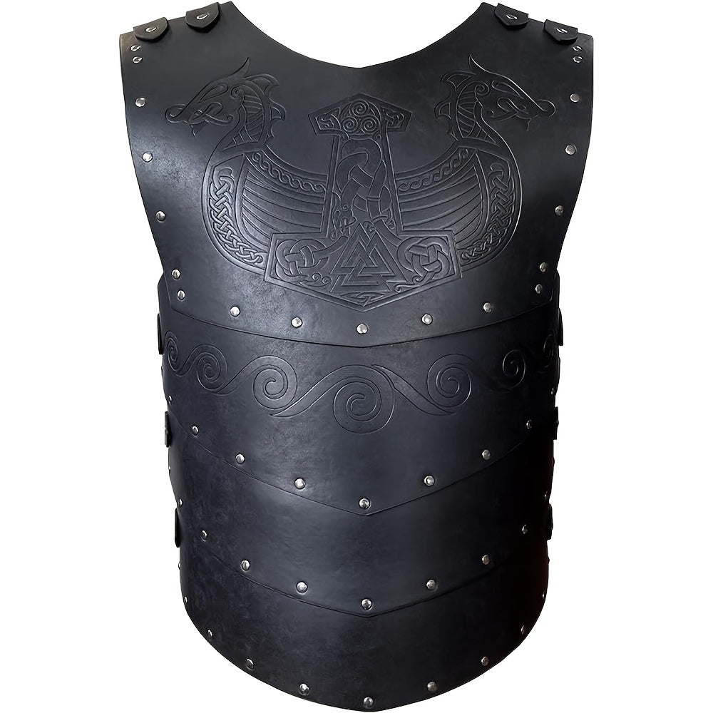 Viking-Inspired Embossed Armor Set with Medieval Thigh Helmet & Rivet Guard - Glamorous Faux Leather Costume for Halloween