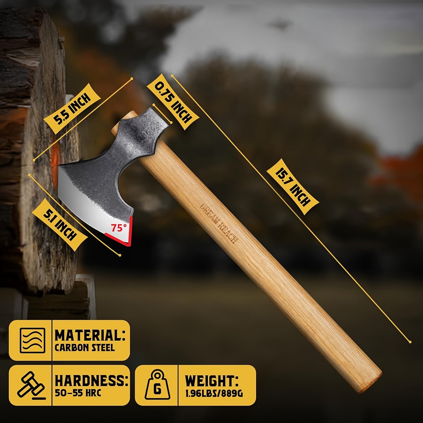 2-Pack Viking Axes Set - Hand Forged 16" Professional Bushcraft Axes with Durable Wooden Handle for Efficient Wood Chopping, Gardening, and Carving - Perfect for Backyard and Outdoor Activities
