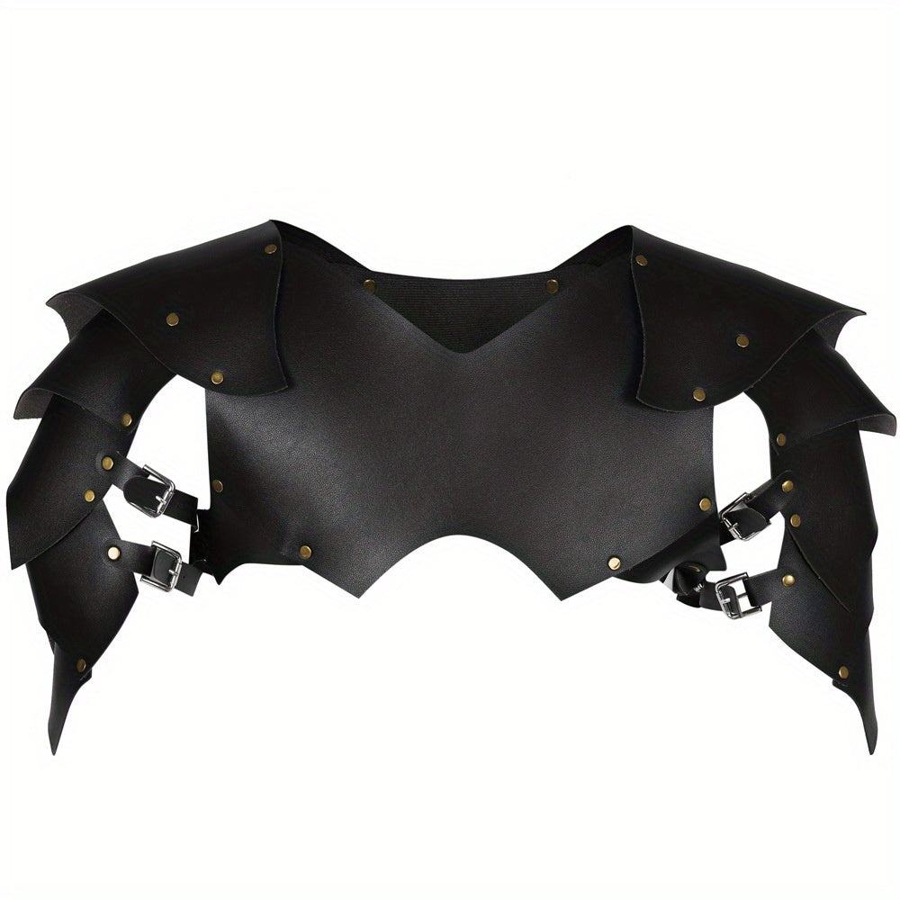 Medieval Viking Knight & Roman Legion Gladiator PU Leather Pauldrons - Funky Style Shoulder Armor Breastplate with Golden Rivets, LARP Cosplay Costume Accessory for Historical Reenactment Props