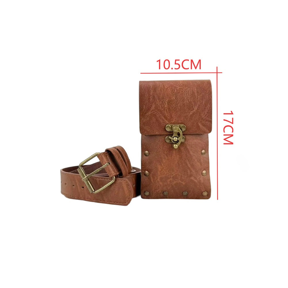 Medieval Viking Knight PU Leather Belt-Fedora Style Waist Bag - Adjustable Buckle Strap, Buckles & Buckler-Like Plate - Renaissance Faire, Viking Cosplay, Historical Costume Accessory (Unisex) - Durable PU Leather (Not Plate,