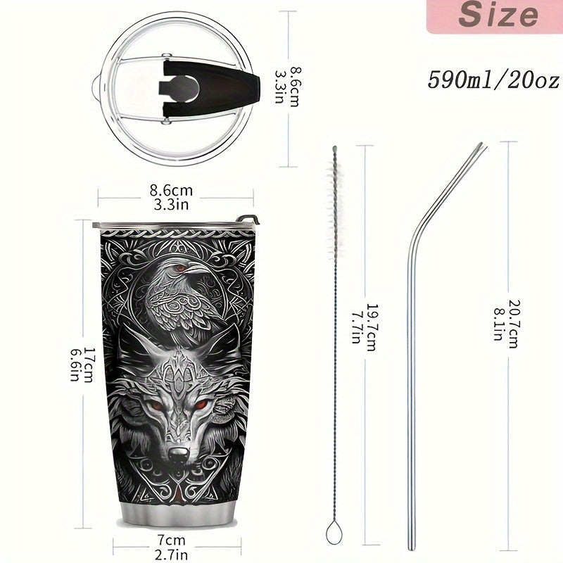 20oz Viking-Themed Stainless Steel Insulated Tumbler - Perfect Gift for Men, Ideal for Coffee & Travel