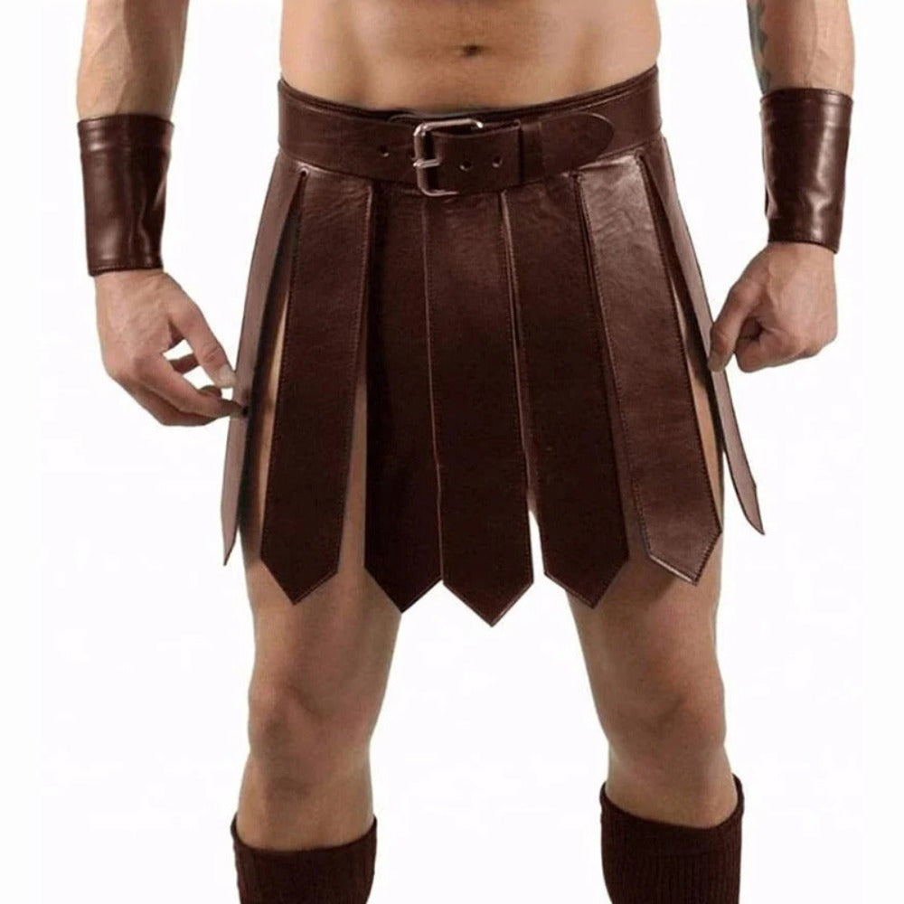 Male Roman Knight Armor Skirt Retro Medieval Viking Pirate Faux Leather Apron Belt Halloween Cosplay Prop