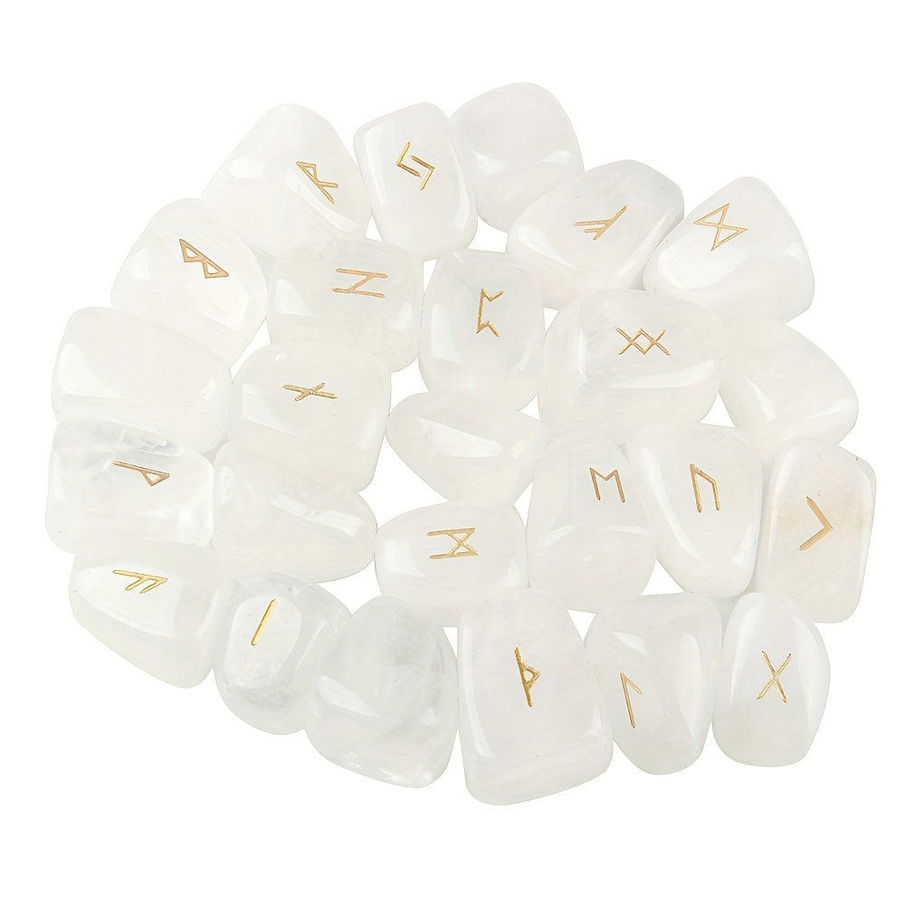 25pcs Natural Amethyst Futhark Viking Rune Stone Set, Engraved Letter Norse Witchcraft Healing Crystal Reiki Gemstones Irregular Shaped