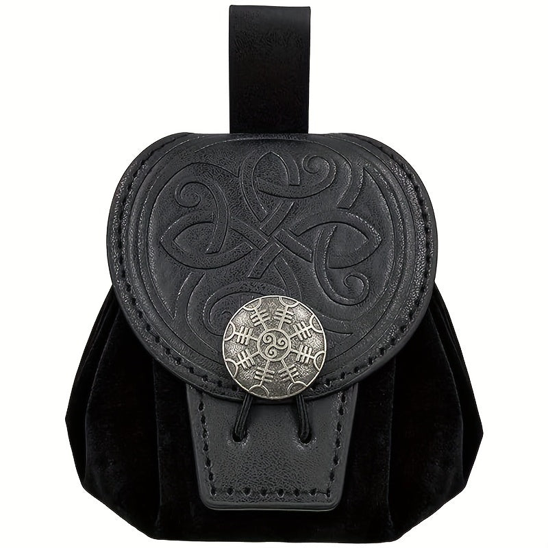Mid-Century Style Embossed Belt Bag For Men, Viking Vintage Style Renaissance Portable Waist Bag, Coin Purse Dice Bag