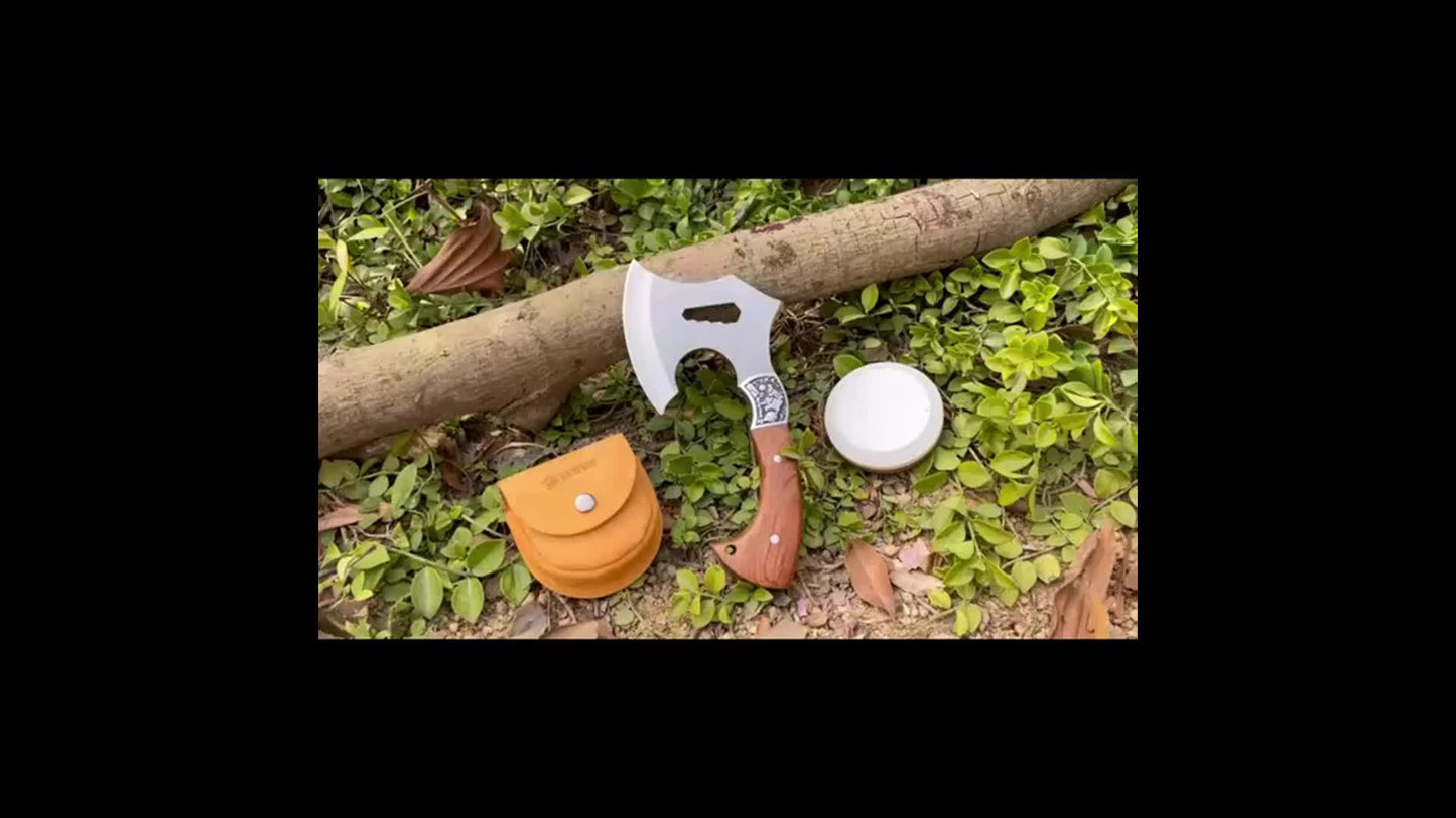 Hatchet Axe With Nylon Sheath, Camping Hatchet Viking Axe With Wood Handle, Portable Survival Axe With Gift Box Small Hatchet For Camping Outdoor Gardening