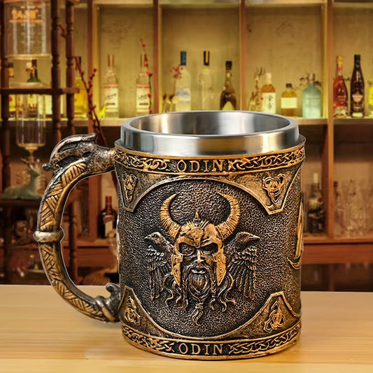 1pc, Medieval Viking Beer Mug, Stainless Steel Coffee Mug, Coffee Cups, Vintage Water Cups, Summer Winter Drinkware, Birthday Gifts, Christmas Gifts