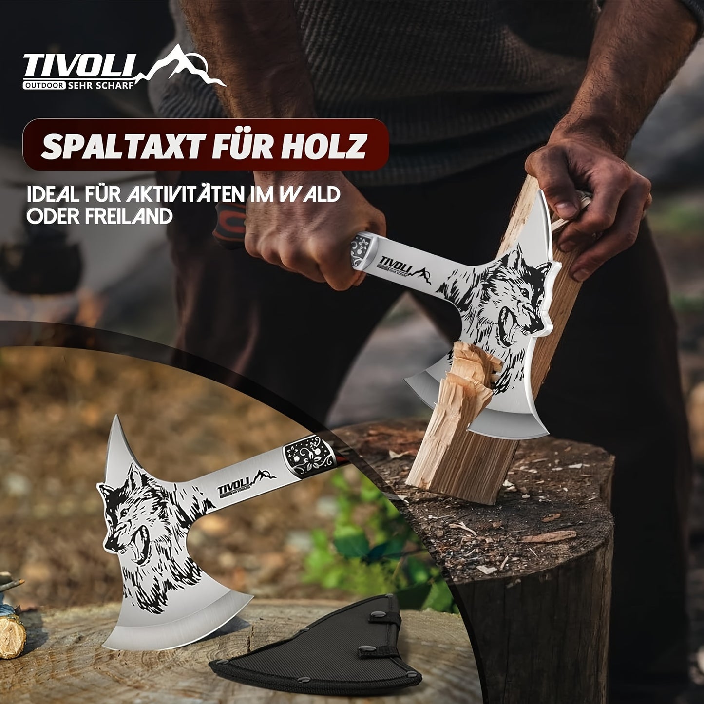 Viking Survival Axe - Full Tang Hand Hatchet for Wood Splitting, Camping, Hunting, Trekking, and Gardening with Durable Nylon Sheath and Gift Box