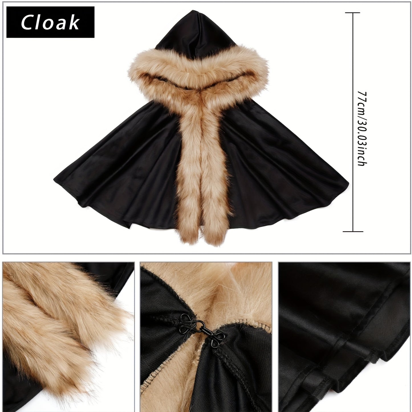 Fashionable Viking Hooded Cloak with Faux Fur Trim - Polyester Renaissance Cape for Halloween, Cosplay, and Christmas Costumes - L'VOW Medieval Style Hooded Cloak with Hand Wash or Professional Dry Clean Care Instructions
