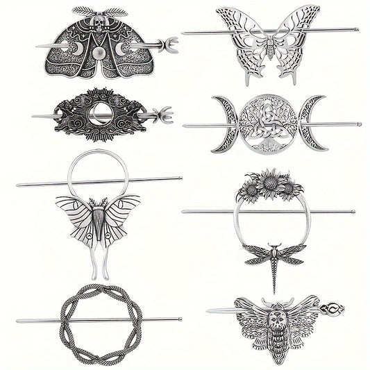 8pcs Vintage Crescent Cloud Hair Clips Witchy Moon Hair Stick Witches Halloween Hair Clips Pagan Gothic Hair Wiccan Viking Hair Clips Jewelry Holiday Gifts