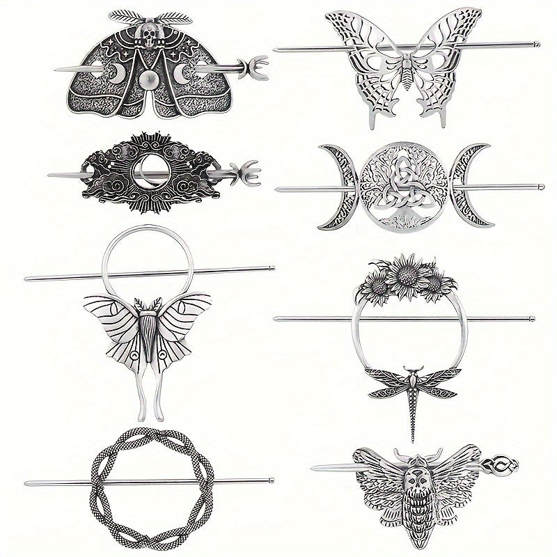 8pcs Vintage Crescent Cloud Hair Clips Witchy Moon Hair Stick Witches Halloween Hair Clips Pagan Gothic Hair Wiccan Viking Hair Clips Jewelry Holiday Gifts