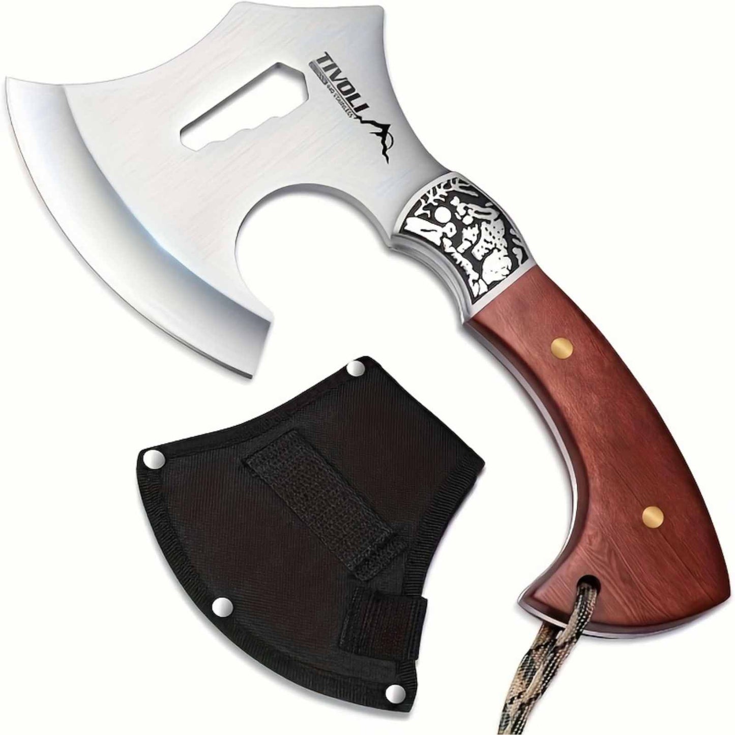 Hatchet Axe With Nylon Sheath, Camping Hatchet Viking Axe With Wood Handle, Portable Survival Axe With Gift Box Small Hatchet For Camping Outdoor Gardening