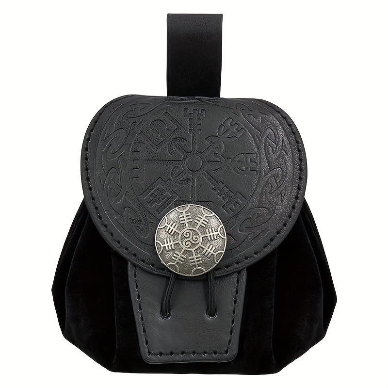 Mid-Century Style Embossed Belt Bag For Men, Viking Vintage Style Renaissance Portable Waist Bag, Coin Purse Dice Bag
