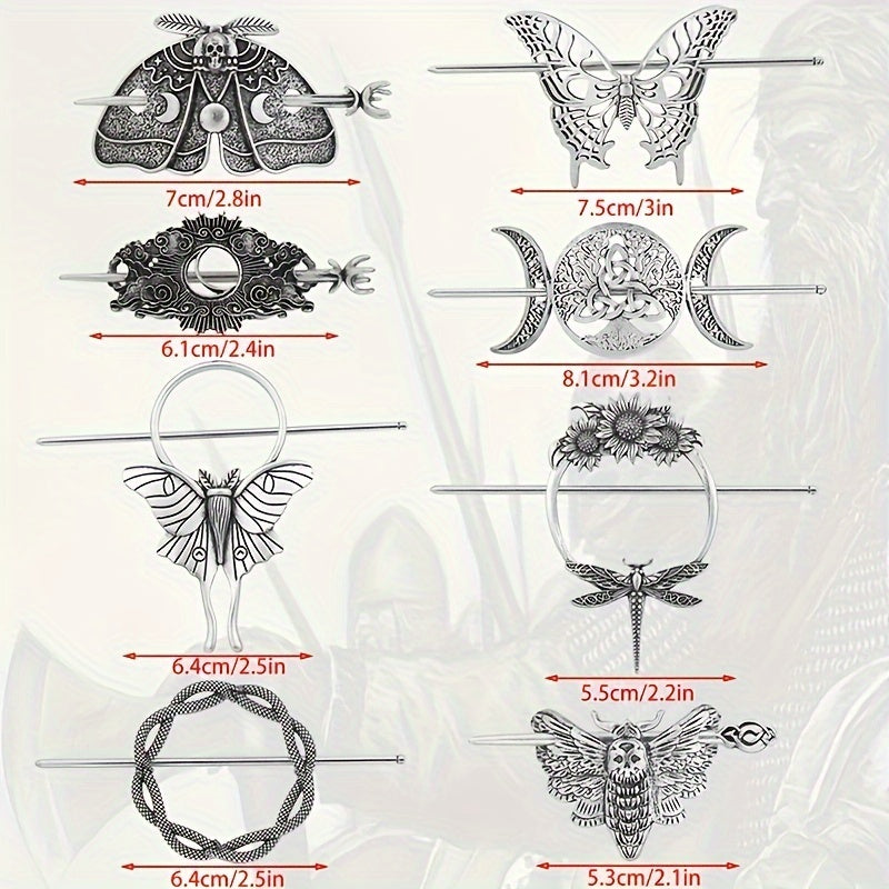 8pcs Vintage Crescent Cloud Hair Clips Witchy Moon Hair Stick Witches Halloween Hair Clips Pagan Gothic Hair Wiccan Viking Hair Clips Jewelry Holiday Gifts