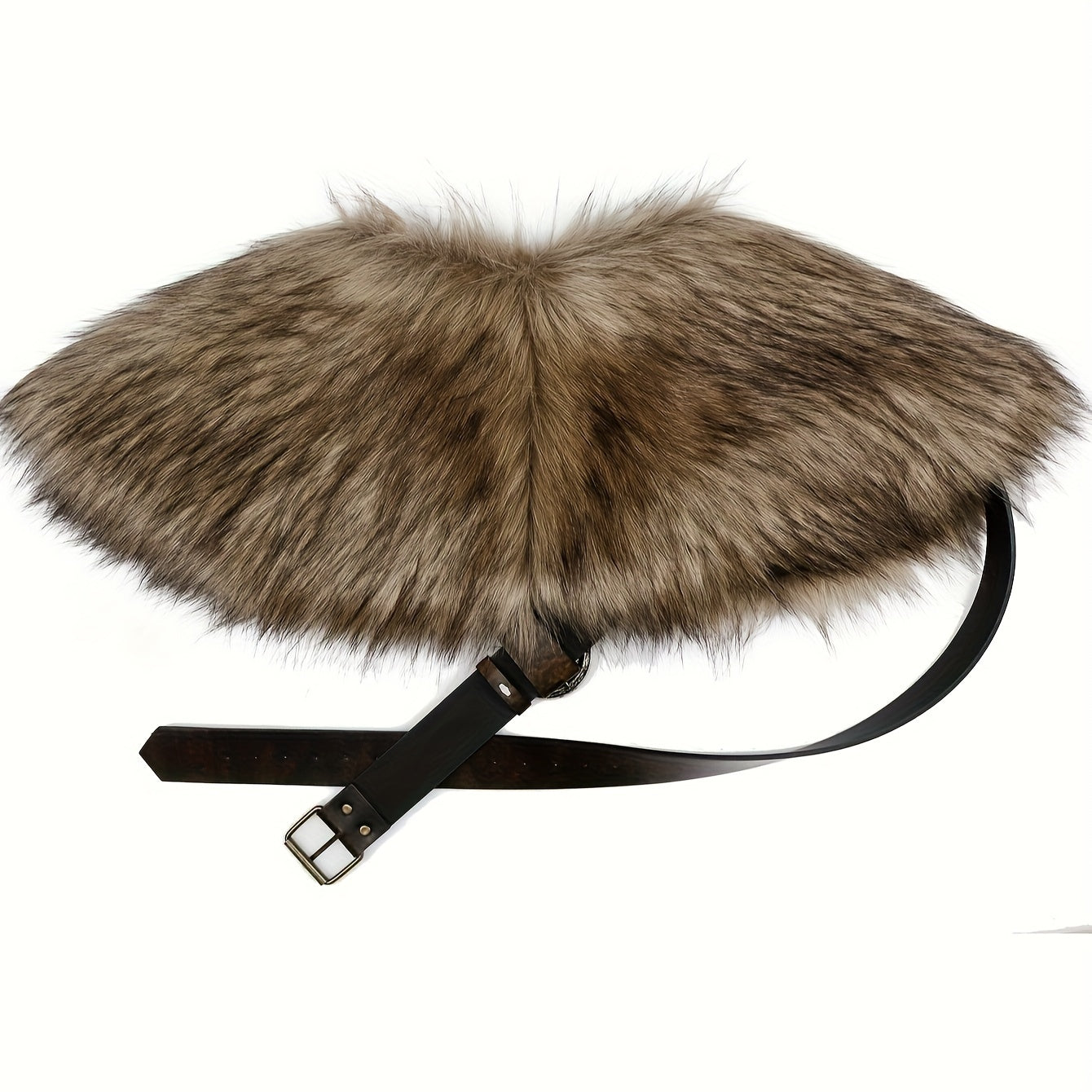 1 Set Medieval Warrior Costume - Fur Shawl with Belt, Fur Mantle, and Fur Collar, Viking-Inspired LARP Attire with Authentic Details