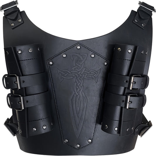 Medieval Viking-Inspired PU Leather Sword Sheath - Adjustable Renaissance Knight & Mercenary Dual Back Scabbard for Halloween, LARP, and Stage Costumes