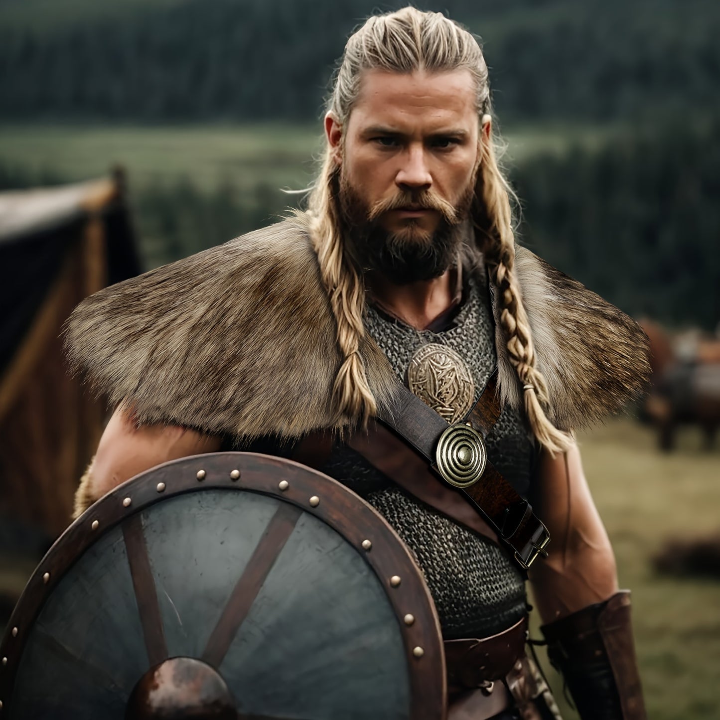 1 Set Medieval Warrior Costume - Fur Shawl with Belt, Fur Mantle, and Fur Collar, Viking-Inspired LARP Attire with Authentic Details