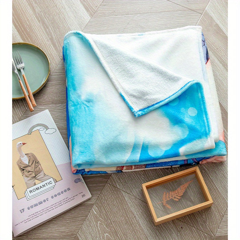 1pc Flanged Blanket, Retro Viking Logo Printing Blanket, Comfortable And Comfortable Blanket, For Camping Sofa Bed And Couch Office, Suitable For Gift Blankets In All Seasons