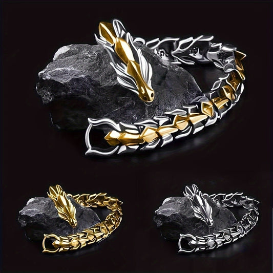Viking Dragon Design Punk Cool Creative Bracelet, Men's Casual Leisure Fashion Jewelry Gift