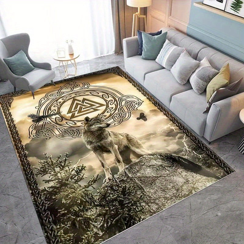 Luxurious Viking Wolf Crystal Velvet Area Rug - Perfect For Living Room, Bedroom, Gaming Den & Dorms, 800G/M², Large Size