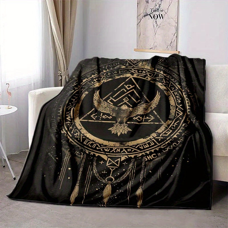 Viking Totem Art Print Blanket - Large Size Soft Polyester Square Throw for Sofa, Bed, Travel, Camping, Leisure - 100% Polyester Comfortable Chair Mat for Office and Living Room with Nordic Design