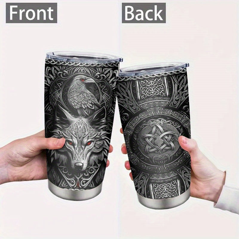 20oz Viking-Themed Stainless Steel Insulated Tumbler - Perfect Gift for Men, Ideal for Coffee & Travel
