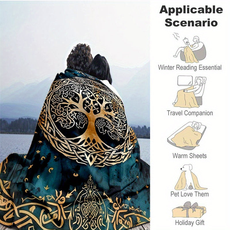 Viking Tree Of Life Shawl Blanket-Soft Stain Resistant Flannel For All Seasons-Suitable For Sofa, Bed, Office Nap And Outdoor Picnic