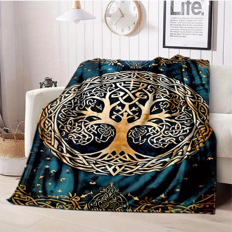 Viking Tree Of Life Shawl Blanket-Soft Stain Resistant Flannel For All Seasons-Suitable For Sofa, Bed, Office Nap And Outdoor Picnic