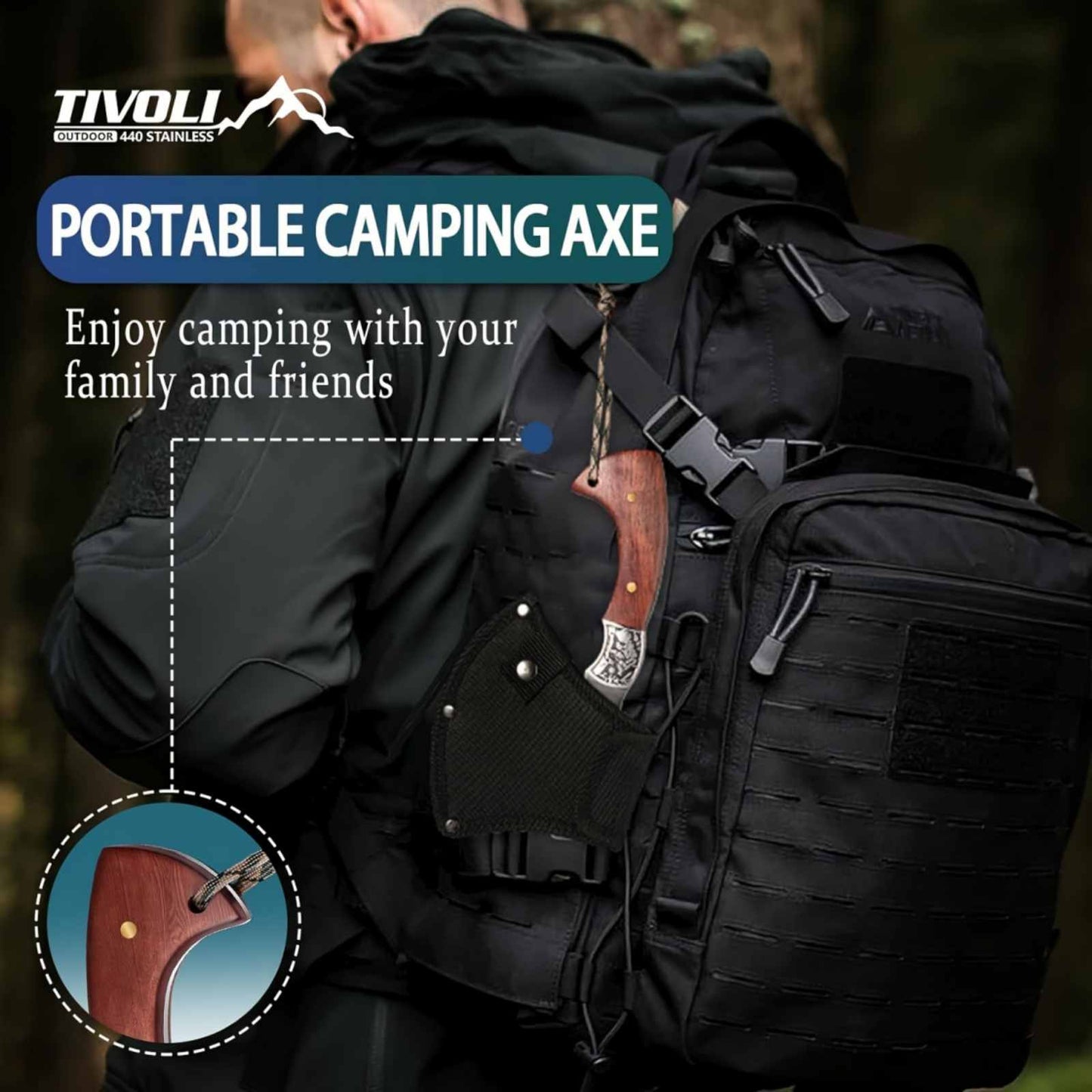 Hatchet Axe With Nylon Sheath, Camping Hatchet Viking Axe With Wood Handle, Portable Survival Axe With Gift Box Small Hatchet For Camping Outdoor Gardening