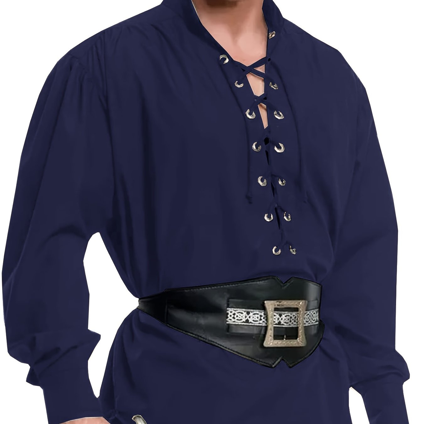 Plus Size Men's Medieval Pirate Shirt, Vintage Style Viking Renaissance Steampunk Halloween Scottish Lace Up Costume Top