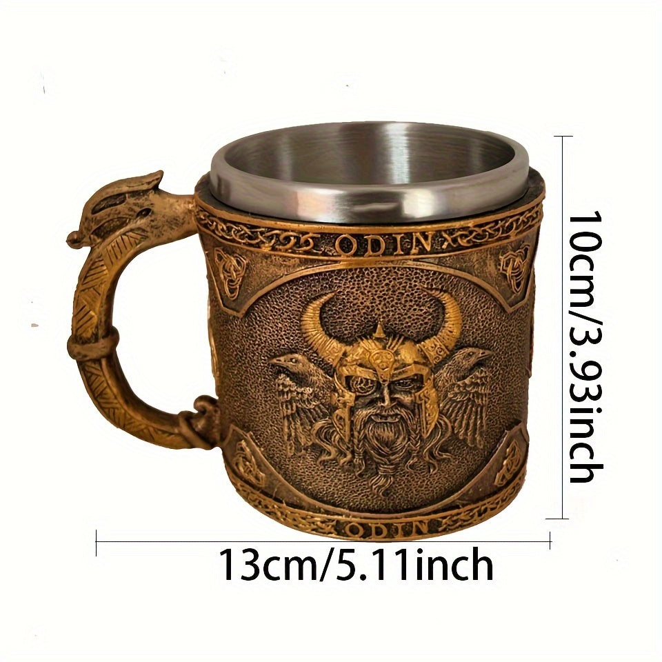 1pc, Medieval Viking Beer Mug, Stainless Steel Coffee Mug, Coffee Cups, Vintage Water Cups, Summer Winter Drinkware, Birthday Gifts, Christmas Gifts