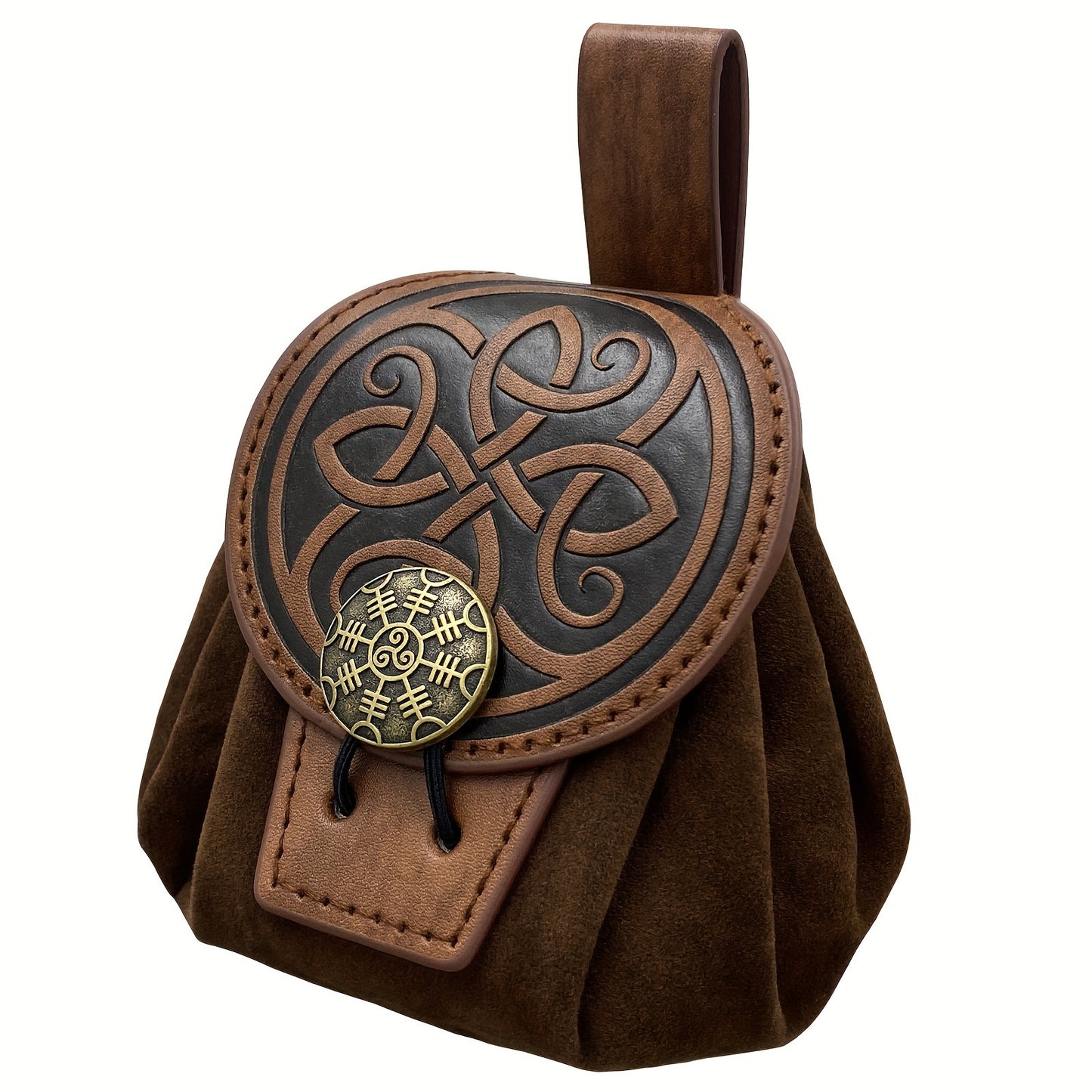 1pc Medieval Embossed Faux Leather Belt Waist Bag, Viking Portable Fanny Pack