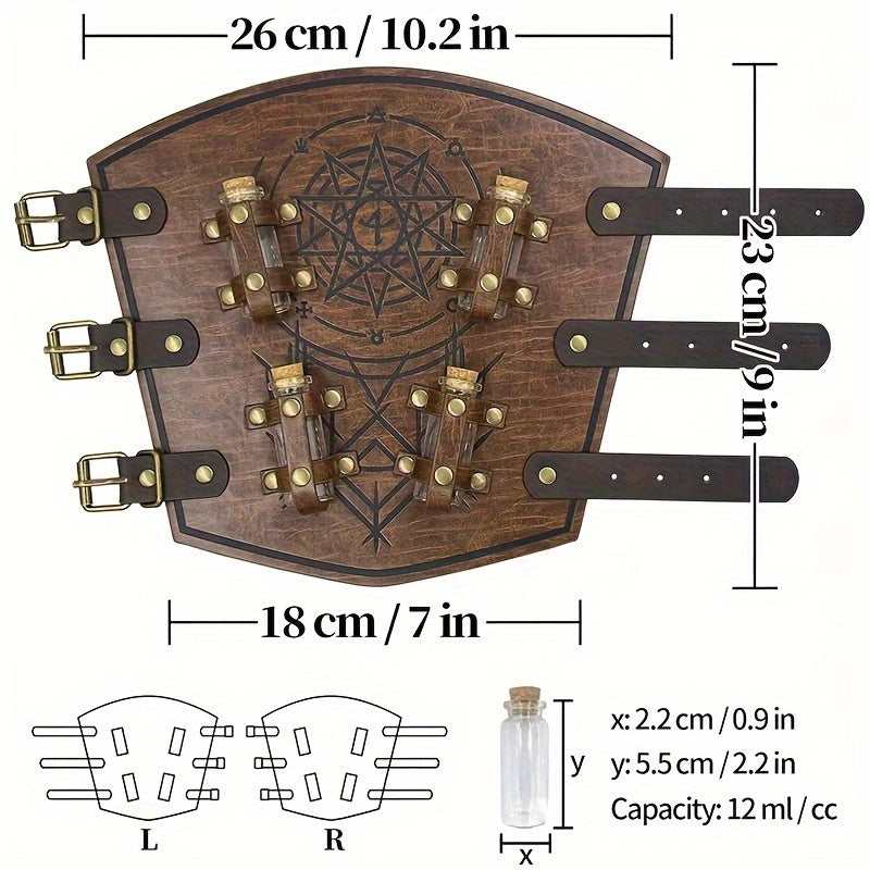 1pair Halloween Viking Pressed Flower PU Leather Arm Guards, Medieval Retro Knight Gloves