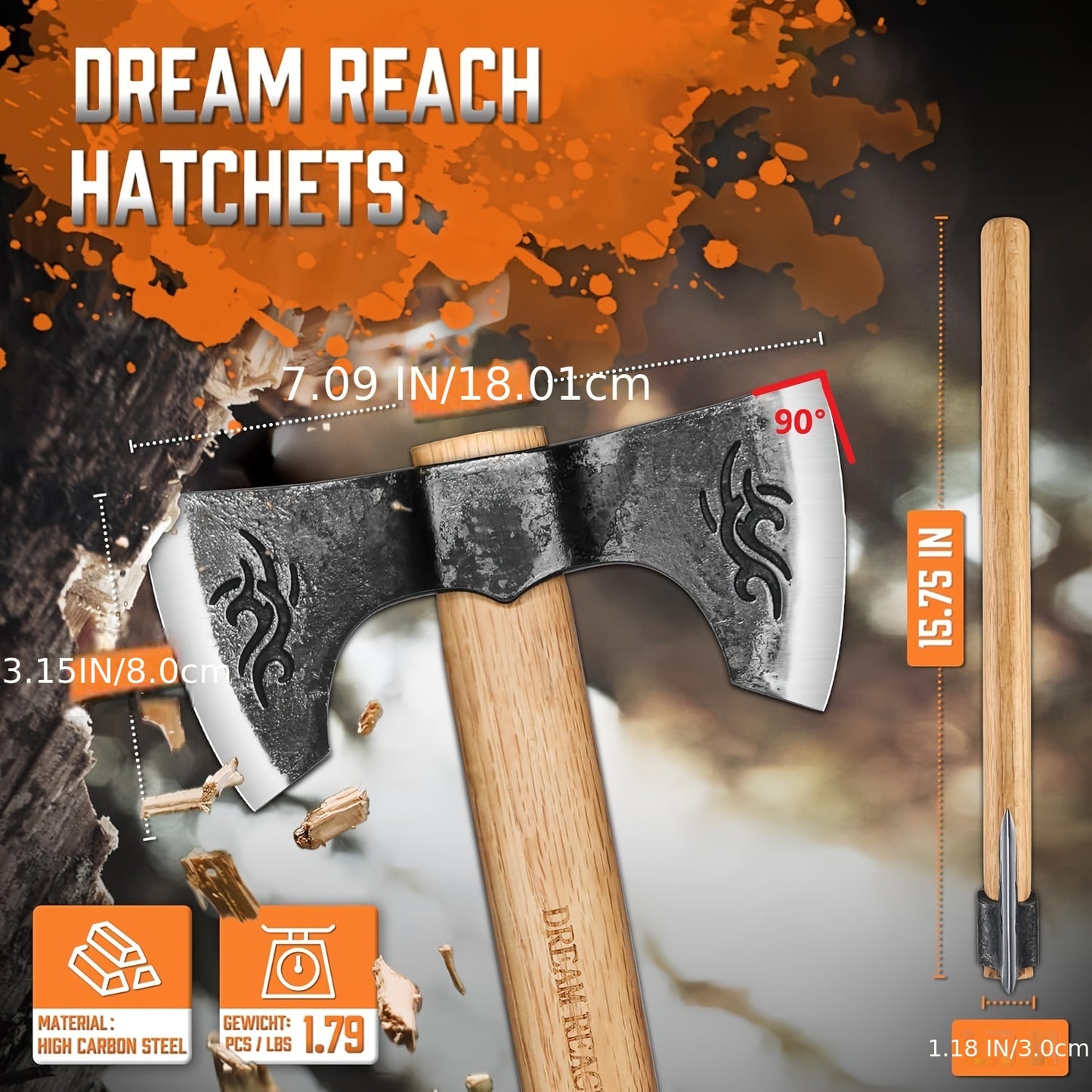 2-Pack Viking Axe Set - Hand Forged, Double Sided, 16" Professional Axes with Wooden Handle for Chopping Wood, Gardening, Bushcraft, Carving, and Backyard Projects - Durable, Rust-Resistant, and Balanced for Efficient Use