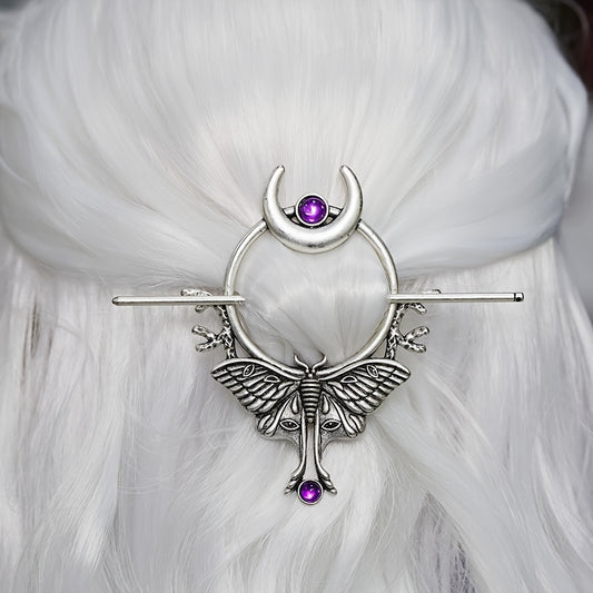 [1pc Vintage Viking Hair Clip] 1pc Vintage Viking Alloy Hair Clip, Oblong Crescent Moon & Butterfly Design, Animal Cartoon-Inspired Solid Color, Women'S Fairy Jewelry, Ideal Holiday Gift