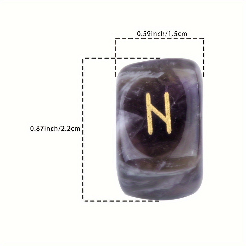 25pcs Natural Amethyst Futhark Viking Rune Stone Set, Engraved Letter Norse Witchcraft Healing Crystal Reiki Gemstones Irregular Shaped