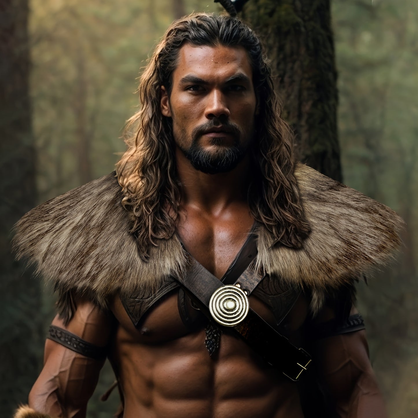 1 Set Medieval Warrior Costume - Fur Shawl with Belt, Fur Mantle, and Fur Collar, Viking-Inspired LARP Attire with Authentic Details