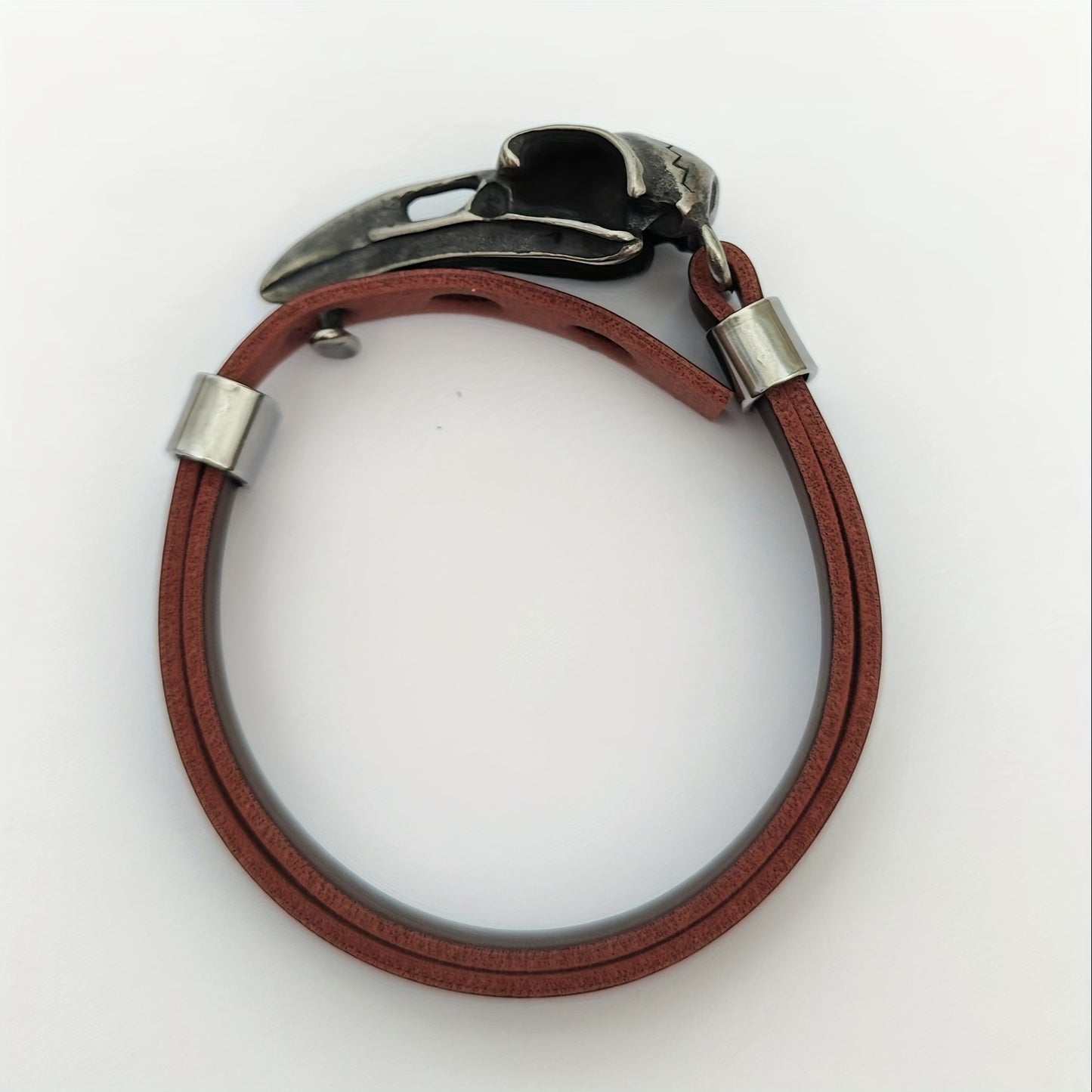 Viking Stainless Steel Crow Skull Bracelet - 304 Stainless Steel Norse Odin Jewelry with Intricate Detailing, Durable Men's Amulet Accessory for Casual & Formal Wear