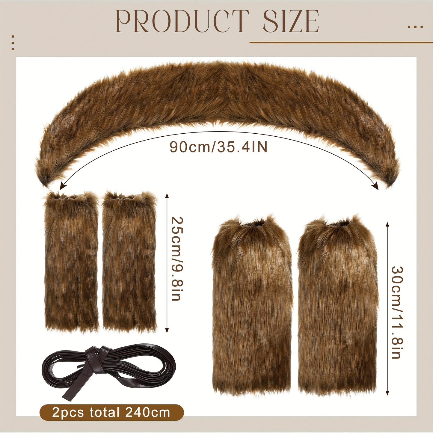 5pcs Viking Deluxe Faux Fur Accessories Set - Luxurious Collar, Leg & Hand Warmers - Authentic Style for Halloween Costume, Cosplay Events