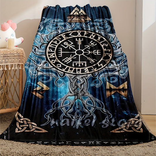 1pc Viking Pattern Soft And Comfortable Flannel Blanket School Dormitory Office Lunch Break Blanket Warm And Comfortable Gift Year-Round Bedding Sofa Bed Outdoor Camping Blanket