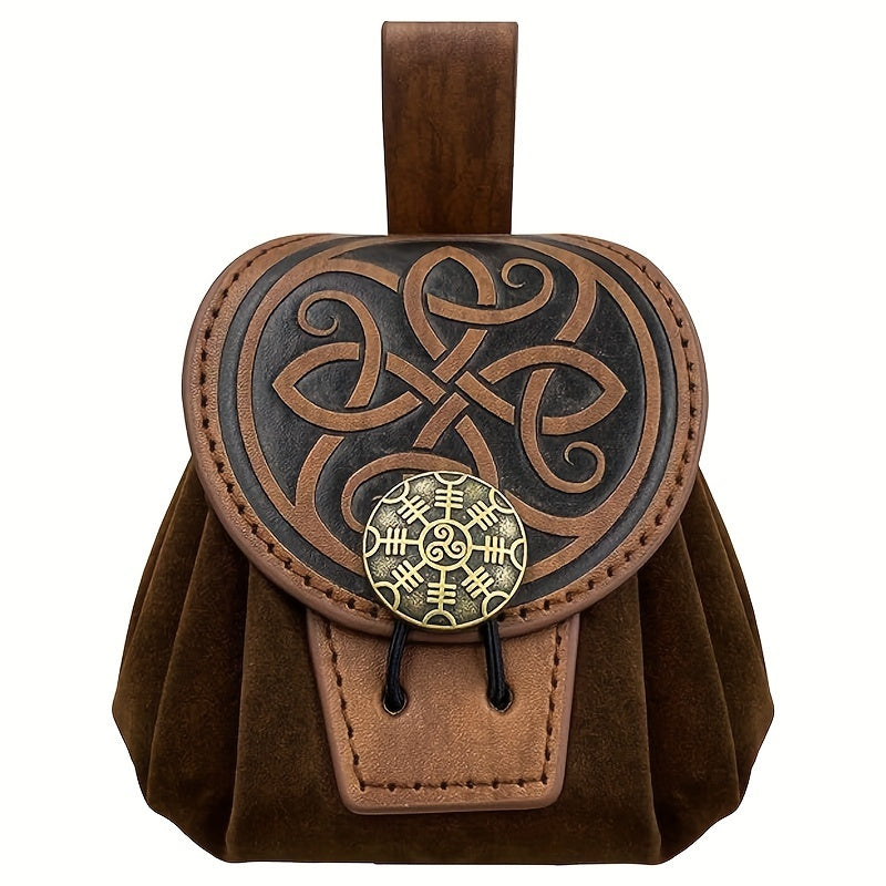 Mid-Century Style Embossed Belt Bag For Men, Viking Vintage Style Renaissance Portable Waist Bag, Coin Purse Dice Bag